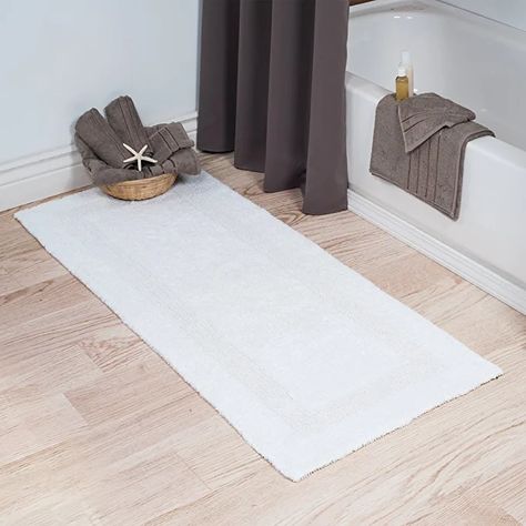 Plush Cotton Bath Mat. Upgrade your bathroom style. Long Bath Mat, Bath Mat Runner, White Bathroom Rug, Bathroom Runner, Long Bath, Cotton Bath Mats, Bathroom Rugs And Mats, Bathroom Rugs Bath Mats, Cotton Bath Rug