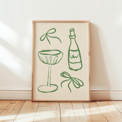 Coquette Poster, Drinks Poster, Wall Print Design, Retro Bar Cart, Vintage Drinks, Fun Art Print, Bar Cart Print, Bar Wall Art, Scandinavian Wall Decor