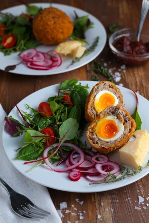 How to make Soft Boiled Scotch Eggs - Days of Jay Boiled Eggs Recipes Breakfast, Hard Boiled Eggs Air Fryer, Boiled Eggs Recipes, Eggs Air Fryer, Egg Recipes For Dinner, Boiled Egg Recipes, Scotch Egg, Healthy Egg Recipes, Egg Sandwich Breakfast