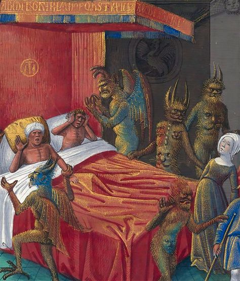 Sleeping With The Devil: A Weird And Wonderful Collection Of Medieval Bedroom Hijinks With Creatures From Hell Dr Faustus, Medieval Bed, Bed Party, Medieval Paintings, Medieval Manuscript, Demon Art, Medieval History, Medieval Art, Fantastic Art