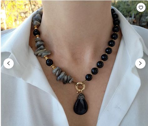 Chunky Choker Necklace, Raw Labradorite, Bright Necklace, Asymmetrical Necklace, Large Bead Necklace, Black Onyx Pendant, Beaded Bib Necklace, Semiprecious Stone Jewelry, Beaded Jewelry Necklaces