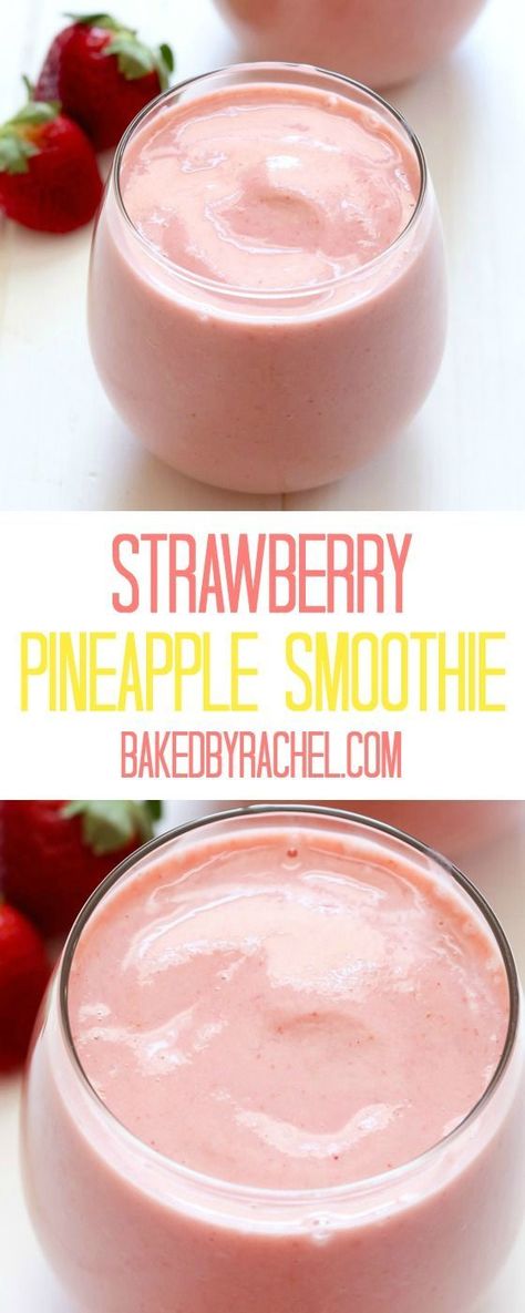 Strawberry Pineapple Smoothie, Pineapple Smoothie Recipes, Menu Sarapan Sehat, Resep Smoothie, Kiwi Smoothie, Pineapple Smoothie, Easy Strawberry, Jello Shots, Breakfast Smoothies