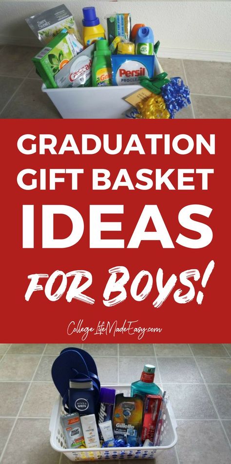 High School Graduation Gift Basket, Graduation Gift Basket Ideas, College Graduation Gift Basket, Cheap Graduation Gifts, Graduation Basket, College Gift Baskets, Graduation Gift Basket, High School Grad Gifts, Graduation Gifts For Boys