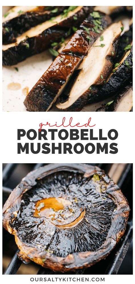 Grilled portobello mushrooms are a great beginner grilling recipe. They're so simple to make, and the umami flavor is unmatched! Simple marinate, grill, flip, rest, and serve. Slice the portobellos and serve as a side dish with your favorite protein, go meatless and serve with polenta or pasta, or use a bun substitute for keto, paleo, and whole30 diets. They're so healthy and flexible - literally perfect for everyone! #grilling #grilled #portobellomushrooms #vegan #keto #whole30 Grilling Portabella Mushrooms, Grilled Portobello Mushrooms, Grilled Portobello Mushroom Caps, Grilled Portabella Mushroom Recipes, Marinated Grilled Mushrooms, Grilled Portobello Mushroom Recipes, Grilled Portabella Mushrooms, Grill Night, Portabella Mushrooms Recipes