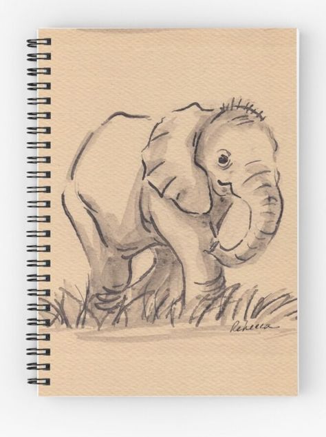 "Little Dude" Baby elephant watercolor painting Spiral Notebook. Available at my RedBubble online store. Elephant Ink Drawing, Watercolor Elephant Tutorial, Watercolour Elephant Easy, Water Color Elephant, Elephant Biro Drawing, Super Easy Drawings, Ceramic Bird Bath, All About Elephants, Elephant Sketch