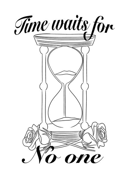 Hourglass Tattoo Stencil, Time Waits For No One Tattoo, Hourglass Drawing, Time Waits For No One, Half Sleeve Tattoos Drawings, Hourglass Tattoo, Hand Tattoos For Girls, Prison Art, Tattoo Outline Drawing