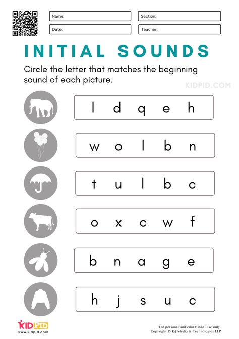 Initial Sounds Worksheets, Middle School Grammar Worksheets, Free English Worksheets, Initial Sounds, Learning To Read, Free Worksheets, How To Pronounce, Grammar Worksheets, English Worksheets