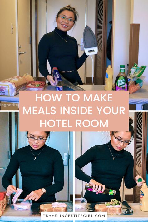 Save money for more adventures by preparing cheap meals from the comfort of your own hotel room. Read on to find out how to prepare meals in your hotel room. Hotel Living Food Ideas, Hotel Room Dinner Ideas, Hotel Room Meals Families, Hotel Room Meal Ideas, Hotel Dinner Ideas Meals, Hotel Meals No Microwave, Hotel Room Food Ideas, Hotel Room Breakfast Ideas, Hotel Cooking Hacks