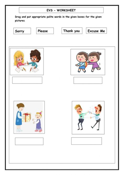 EVS -Good Manners worksheet Good Manners Worksheets For Kindergarten, Manners Worksheets For Kids, Polite Words Worksheet, Values Inculcation Activities, Magic Words Worksheet, Good Manners Worksheets For Kids, Good Manners For Kids Activities, Good Manners Worksheet, Evs Worksheets For Kindergarten