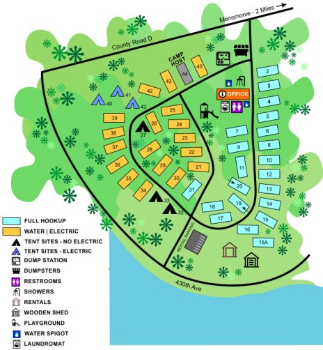 Irvington Campground & RV Park in Menomonie Campsite Map Menomonie Wisconsin, Rv Storage Tips, Camp Ground, Rv Resorts, Rv Parks And Campgrounds, Tent Site, Wilde Westen, Rv Sites, Site Map