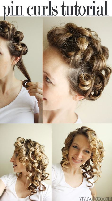 Simple pin curls tutorial. So cute and easy to DIY. Bobby Pin Curls, Pin Curl Hair, Diy Curls, Pin Up Curls, Curl Tutorial, Curls For Long Hair, Pin Curls, Vintage Hairstyles, Up Girl