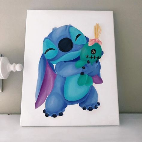 Stitch Painting, Apartment Wall Decor, Mediums Of Art, Painting Canvases, Easy Canvas Art, Cute Canvas Paintings, Cute Canvas, Night Painting, Diy Canvas Art Painting