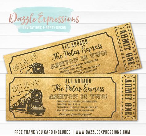 Train Ticket Invitations, Polar Express Christmas Party, Polar Express Theme, Polar Express Party, Custom Tickets, Ward Christmas Party, Train Ticket, The Polar Express, Cinema Ticket