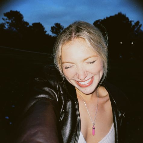 Blonde girl in leather jacket takes selfie on disposable camera Disposable Camera Selfie, Flash Camera Photoshoot, Back Camera Flash Pictures Aesthetic, Night Photos With Flash, Night Aesthetic Selfie, Flash Aesthetic Photos, Flash Selfie Aesthetic, Night Selfie Aesthetic, Flash Camera Aesthetic