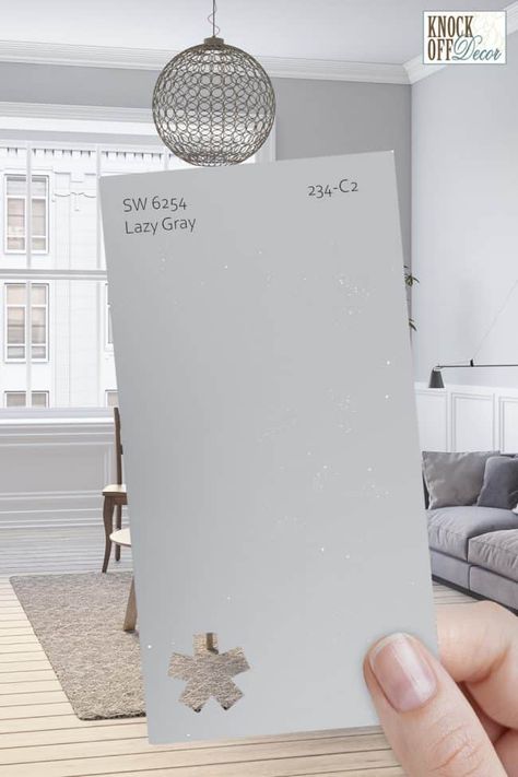 Sherwin Williams Lazy Gray, Sherwin Williams Neutral Colors, Lazy Gray Sherwin Williams, Sherwin Williams Neutral, Light Grey Paint Colors, Interior Wall Colors, Sherwin Williams Gray, Grey Accent Wall, Light Gray Paint