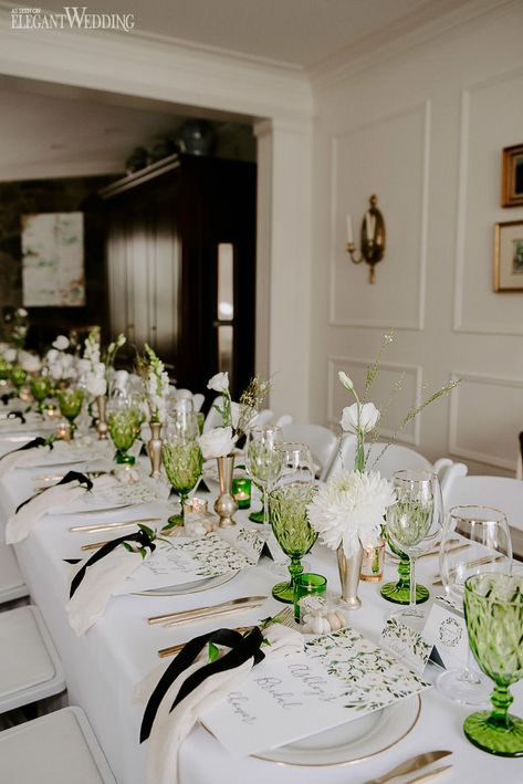 Shades Of Green Bridal Shower Decor, Black Brunch Decor, Matcha Bridal Shower Theme, Black White Green Bridal Shower Ideas, Black And Green Bridal Shower Ideas, Green And White Bridal Shower Ideas, Green Themed Bridal Shower Ideas, Bridal Shower Themes Black And White, Green Theme Bridal Shower Ideas