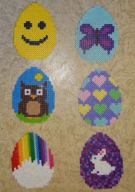 These Perler Fuse bead Easter eggs are perfect Easter decorations. Easter Hama Beads, Stitch Easter, Melt Beads Patterns, Melty Bead Patterns, Easter Stuff, Pearl Beads Pattern, Fuse Bead Patterns, Art Perle, Hama Beads Design