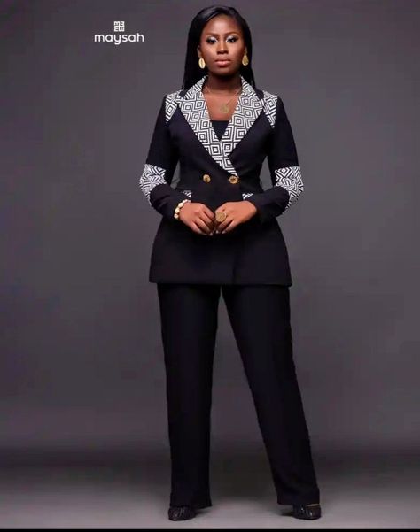 Graduation Suits For Ladies, Afro And Suit Women, Female 3 Piece Suit, Ankara Trouser And Jacket For Ladies, Ankara Jackets Blazers And Trouser, Elegant Black Three-piece Suit For Work, Business Suits For Women Boss Lady Black, Lady Suits, Ensemble Blazer