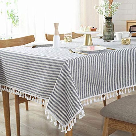 Dining Table Cloth, Blue Table Runner, Striped Tablecloths, Tablecloth Sizes, Kitchen Dinning, Square Dining Tables, Blue Table, Table Cloths, Cotton Tablecloths