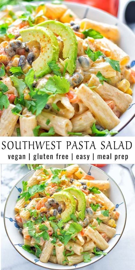 Southwest Pasta, Southwest Pasta Salad, Garlic Dressing, Vegetarian Salad Recipes, Creamy Dressing, Recipes Baking, Lunch Recipe, Recipes Cake, Vegetarian Lunch