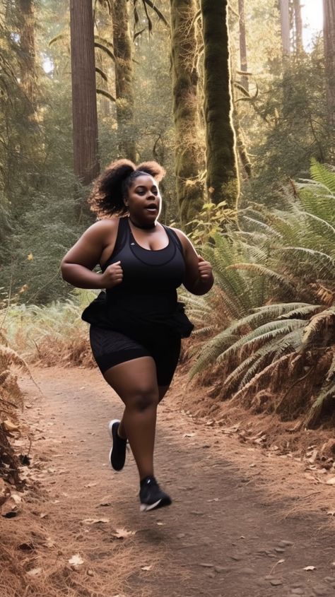 Plus Size Yoga Aesthetic, Plus Size Athlete, Exercise Aesthetic Black Women, Plus Size Workout Aesthetic, Women Running Aesthetic, Plus Size Running Outfit, Plus Size Weight Lifting, Plus Size Fitness Motivation, Walking Aesthetic Black Woman