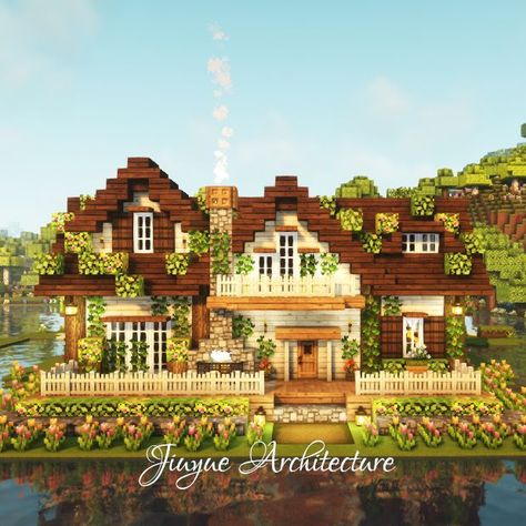 Outdoor Chimney, Build Aesthetic, Houses In Minecraft, Mc Houses, Mc Build Ideas, Survival House, Minecraft Aesthetic, Minecraft Structures, Minecraft House Ideas