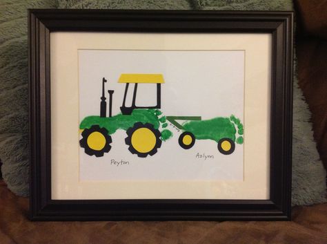 Footprint Tractor, Handprint Fathers Day, Grandpa Birthday Gifts, Footprint Crafts, Footprint Art, Handprint Crafts, Daycare Crafts, Baby Footprints, Handprint Art