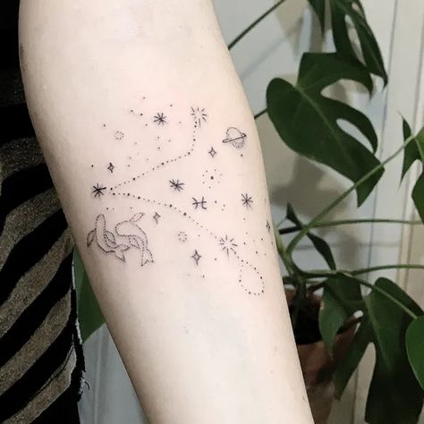 ‘pisces’ in Tattoos • Search in +1.3M Tattoos Now • Tattoodo Pisces Hand Tattoo, Pisces Tattoo Designs Constellation, Pisces Tattoo Elements, Pisces Celestial Tattoo, Pisces Star Tattoo Minimalist, Pieces Constellation Tattoo Pisces, Pisces Tattoos, Explore Tattoo, Tattoo Now