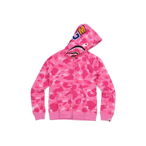 BAPE PINK CAMO SHARK HOODIE WOMENS featuring polyvore Pink Bape Jacket, Pink Bape Hoodie, Flow Drip, Bape Pink, Bape Sweater, Bape Jacket, Berkshire Blanket, Bape Shark, Black Outerwear