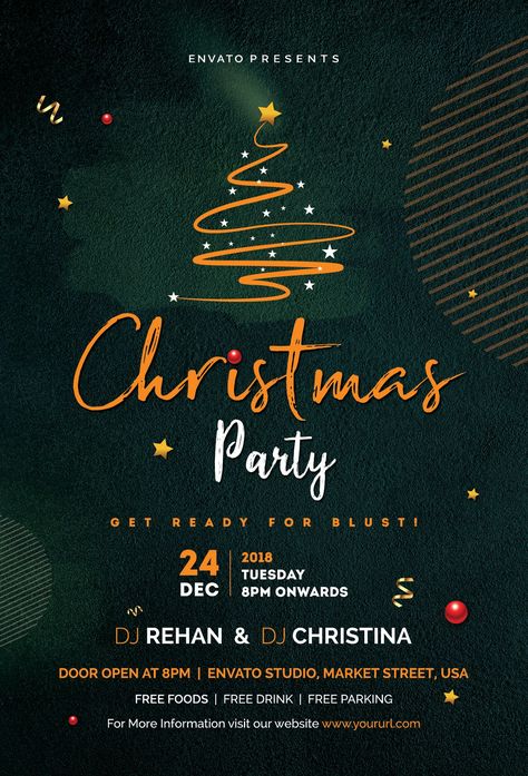 This is a Christmas Party Flyer Template which is fully editable.  Pack included:  3 PSD Files. Well organised layers 4x6 inch with 0.25 bleed area Print ready files High resolution, 300dpi, CMYK Easy to edit Free fonts used Images included 3 color variation. #ChristmasFonts #HolidayTypography #FestiveLettering #SeasonalTypefaces #XmasDesigns Christmas Party Template, Christmas Poster Graphic Design, Christmas Party Flyer Template Free, Christmas Flyer Design Ideas, Christmas Grafic Design, Christmas Event Flyer, Christmas Post Ideas, Christmas Party Poster Design, Christmas Poster Ideas