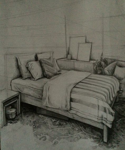 Bedroom Pencil Drawing, Drawing Bedroom Sketches, How To Draw Carpet, Bedroom Sketch Drawings, Carpet Drawing Sketch, Bed Drawing Sketches, Carpet Design Drawing, Bedroom Perspective Drawing, Bedroom Ideas Drawing