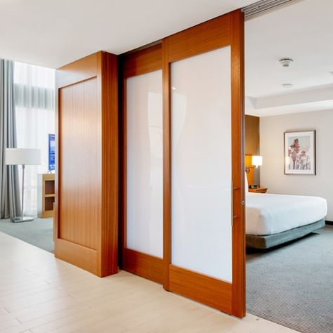 Sliding Door Room Dividers, Modular Bedroom, Sliding Room Dividers, Living Room Divider, Sliding Wall, Sliding Pocket Doors, Room Divider Doors, Fluted Glass, Partition Design