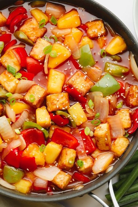 This better-than-takeout Sweet and Sour Tofu is so easy to make at home. Perfect fried tofu, pineapple, and veggies are tossed together in a homemade sweet and sour sauce and ready to eat in under 30 minutes. It’s a delicious weeknight dinner or a perfect solution when you’re craving takeout! Tofu Pineapple, Sweet And Sour Vegetables, Homemade Sweet And Sour Sauce, Sweet And Sour Tofu, Family Meal Plan, Deep Fried Tofu, Tofu Soup, Asian Stir Fry, Diet Results