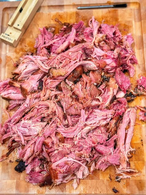 Bourbon and Cola Pulled Ham on the Traeger Ham On The Traeger, Pulled Ham, Bone In Ham, Smoked Ham Recipe, Chicken Strip Recipes, Easter Meal, Bbq Menu, Pellet Grill Recipes, Traeger Recipes