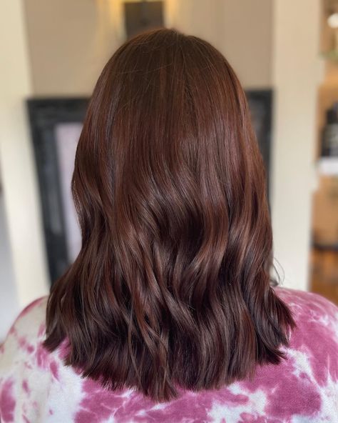 Short Mahogany Hair, Soft Mahogany Brown Hair, Muted Red Brown Hair, Dark Red Toned Brown Hair, Reddish Brown Hair Aesthetic, Medium Reddish Brown, Deep Burgundy Hair Color, Deep Burgundy Hair, Burgundy Brown Hair