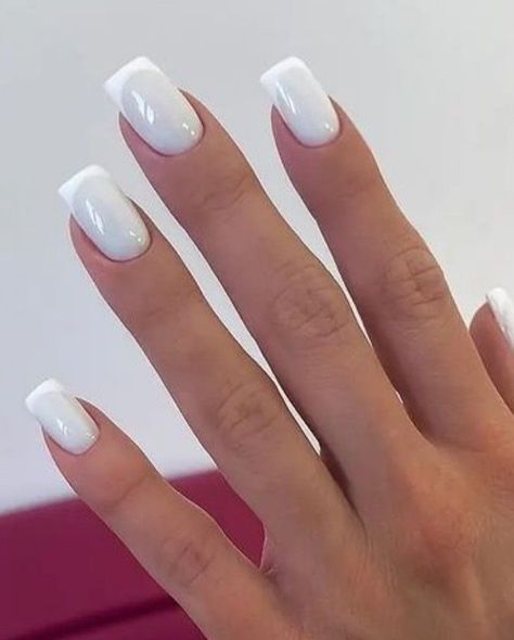 White On White French Manicure Short, White On White Nails French, Different French Manicure Ideas, White On White French Manicure, Short French Manicure, Square Nail Art, Wedding Nail Ideas, Milky Nails, Home 2023