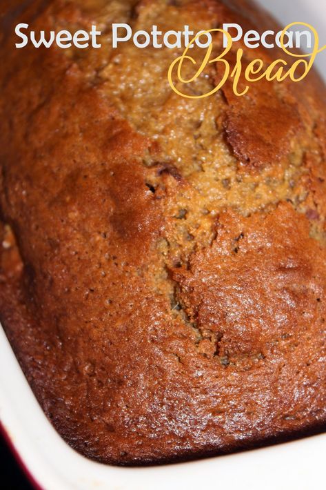 Sweet Potato Pecan Bread - I really prefer the taste of sweet potatoes to pumpkin, so this delicious sounding recipe will probably become a favorite for fall at my house! Pecan Bread, Sweet Potato Pecan, Sweet Potato Bread, A Loaf Of Bread, Cloud Bread, Loaf Of Bread, Oreo Dessert, Crumpets, Monkey Bread