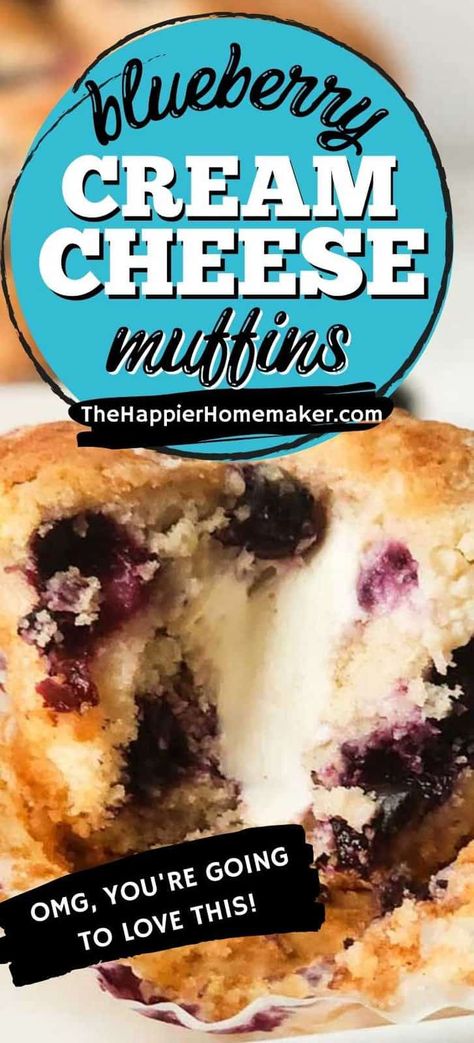 Blueberry Cream Muffins, Cream Cheese Filling For Muffins, Blueberry Muffins Cream Cheese Filling, Blueberry Cheese Muffins, Cream Cheese Muffins Recipes, Cream Cheese Filled Muffins, Cream Cheese Blueberry Muffins, Baking Cream Cheese, Blueberry Cream Cheese Loaf