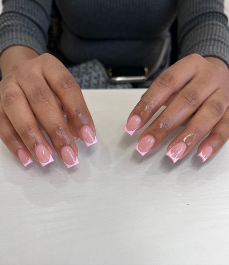 Acrylic Overlay With Tips, Pink French Natural Nails, Simplistic Nails, French Tip Color, Pink Frenchies, Pink Tip Nails, Overlay Nails, Barbie Nails, Classy Acrylic