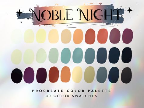 Noble Night Color Palette For Procreate This color palette contains 30 color swatches to use in Procreate App. These colors were handpicked and were inspired by fantasy and knights. ⭐️ || YOU WILL RECEIVE || ⭐️ 1 x Procreate Palette Instructions 1 x JPG file with all swatches 1 x Noble Night Color Palette for Procreate || .swatches file ⭐️ || HOW TO USE || ⭐️ 1. You will receive an email after you complete checkout with a link to download the files. 2. You can also log into your Etsy account on Color Palette Wood Nature, Fantasy Colour Palette, Fantasy Color Palette, 30 Color Palette, Fantasy Palette, Hair Color Palette, Procreate Swatches, Color Palette Procreate, Procreate Palette