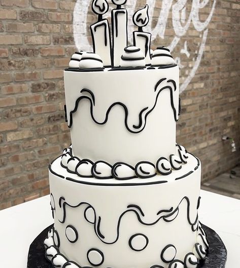 Black and White Cartoon - Comic Birthday Cake Cartoon Cake Black And White, Black And White Comic Cake, Cartoon Style Birthday Cake, Cartoon Cake For Men, Black And White Birthday Party Ideas Decoration, Black And White Bday Cake, Black White Cake Birthday, 2d Birthday Cake, Best Birthday Cake For Men Ideas