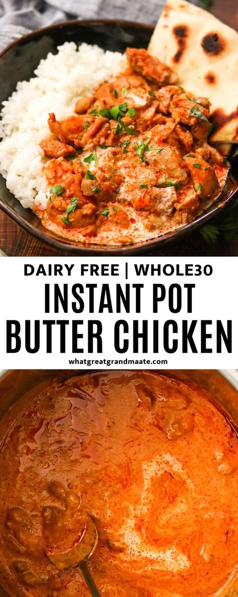 This quick and easy Instant Pot butter chicken is creamy, comforting, and packed with flavor from the combination of delicious spices. Enjoy with rice, naan, or cauliflower rice! Butter Chicken Dairy Free, Chicken Dairy Free, Sesame Chicken Slow Cooker, Chicken Recipe Keto, Spicy Chicken Bites, Keto Dairy Free, Instant Pot Butter Chicken, Instant Meals, Keto Dairy