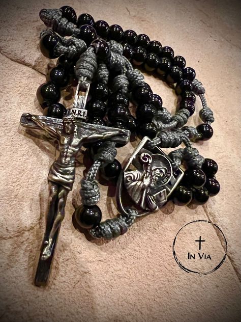 Rosary Necklace Men, Mens Rosary Necklace, Rugged Rosary, Decades Of The Rosary, Black Rosary, Mens Rosary, Paracord Rosary, Saint Necklace, Custom Rosary