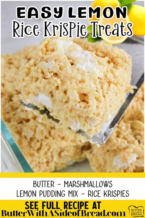 Delicious Lemon Desserts, Rice Crispy Bars, Easter Rice Krispie Treats, Rice Krispie Bars, Krispie Treats Recipe, Flavored Rice, Lemon Rice, Lemon Pudding, Rice Crispy Treats