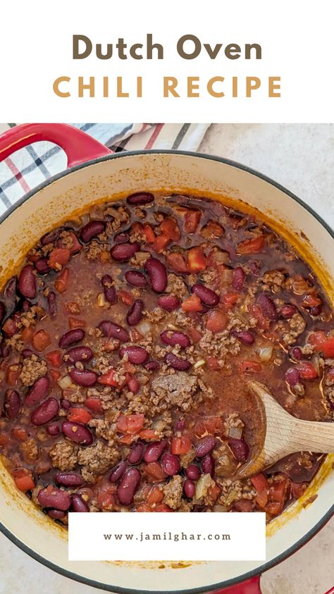 Craving some chili goodness? My Dutch oven chili is a must-try, whether it's a family dinner or a campfire cookout. Explore 25 of the best chili recipes and find your new favorite. Chili adventures await! Cast Iron Chili Recipe, Dutch Oven Chilli, Best Chilli Con Carne, Bison Chili Recipe, Campfire Dutch Oven Recipes, Dutch Oven Chili Recipe, Dutch Oven Chili, Chili Recipe Stovetop, Stovetop Chili