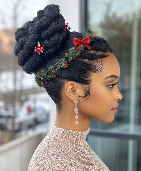 Holiday Glam Updo Christmas Hair Ideas Holiday Updos, Christmas Hairstyles For Black Women, Glam Updo, Christmas Hair Ideas, Holiday Updo, Sparkly Hair Accessories, Hair Black Women, Stunning Hairstyles, Christmas Hair Bows