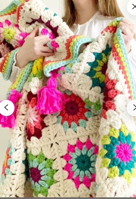 Crochet Cardigan Granny Square, Cardigan Granny Square, Square Crochet Pattern, شال كروشيه, Beginners Crochet, Crochet Blanket Afghan, Colorful Crochet, Crochet Stitches For Beginners, Crochet Square Patterns