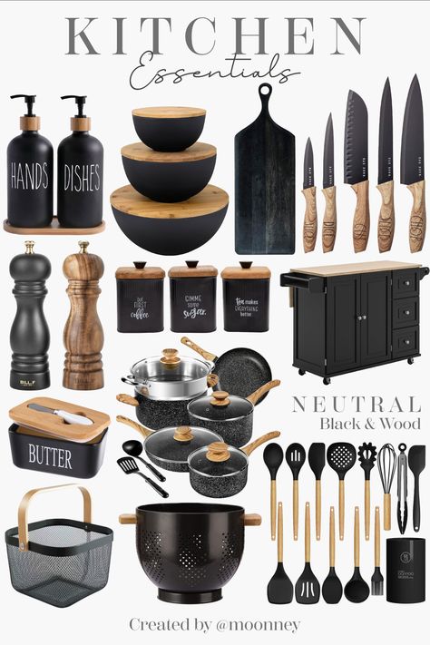 Shop recommended products from MOONNEY on www.amazon.com. Learn more about MOONNEY's favorite products. Black And Gold Kitchen, Minimalist Kitchen Essentials, Kitchen Elements, Kitchen Essentials List, Kitchen Decor Collections, Black Kitchen Decor, First Apartment Essentials, Affiliate Products, House Organisation