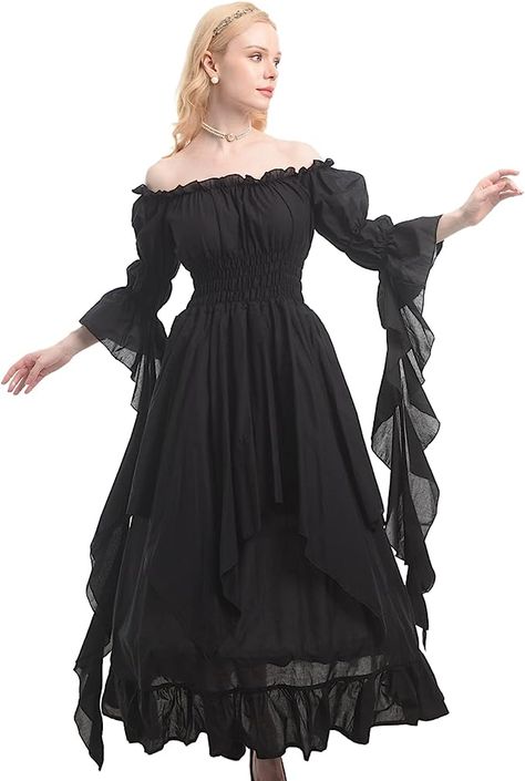 Amazon.com: NSPSTT Victorian Dress Renaissance Costume Women Gothic Witch Dress Medieval Wedding Dress : Clothing, Shoes & Jewelry Witch Dress Medieval, Hanging Sleeves, Bride Of Frankenstein Costume, Medieval Theme, Medieval Wedding Dress, Medieval Wedding, Max Dress, Witch Dress, Gothic Witch