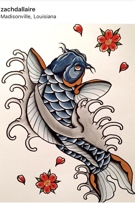 This traditional Japanese style koi fish design with finger waves and cherry blossom (Sakura) is a cool tattoo idea for men and women. Drawn and hand painted. Follow artist @zachdallaireart on Instagram! Savitar Barry, Flash Savitar, Tattoo Idea For Men, Japanese Tattoo Koi, Pez Koi Tattoo, Tattoo Koi, Tato Maori, Japanese Koi Fish Tattoo, Tattoo Poster